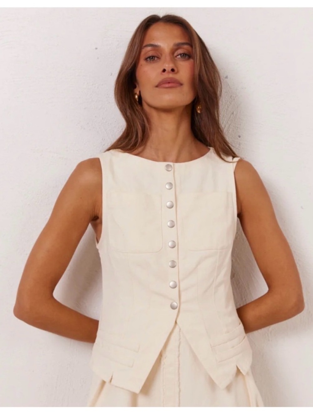 Vrg Grl suki button-down denim vest in cream